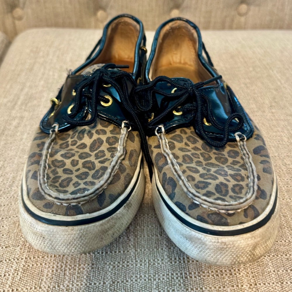 Sperry Leopard Print Boat Shoes with Black Accents